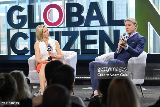 Caroline Hyde and Hans Vestberg speak onstage during Global Citizen NOW 2024 at Spring Studios on May 01, 2024 in New York City.