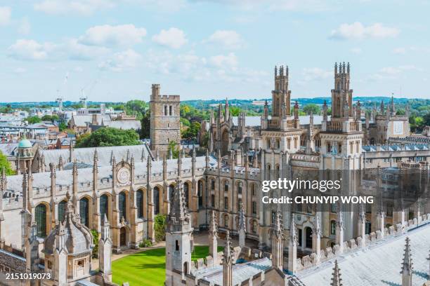 a high landscape view of oxford in the uk - oxford university stockfoto's en -beelden