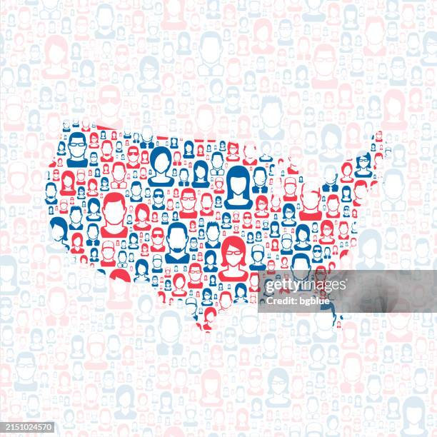 stockillustraties, clipart, cartoons en iconen met usa. map with blue and red people - presidentsverkiezing