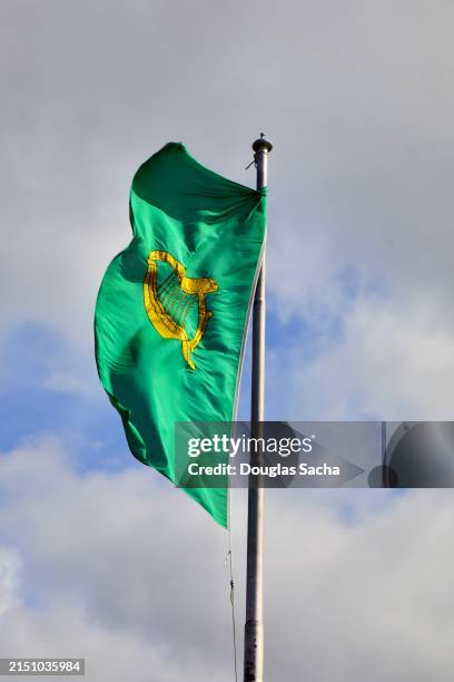 irish flag with the harp coat of arms of ireland - harp stock pictures, royalty-free photos & images