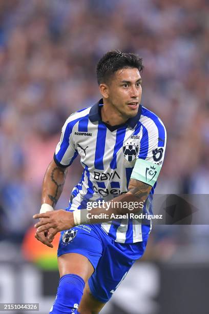 Maximiliano Meza of Monterrey celebrates after the team's first goal during the 2024 Concacaf Champions Cup semifinal second-leg match between...