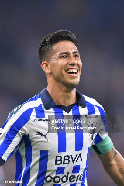 Maximiliano Meza of Monterrey celebrates after the team's first goal during the 2024 Concacaf Champions Cup semifinal second-leg match between...