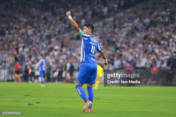 Maximiliano Meza of Monterrey celebrates the team's first goal during the 2024 Concacaf Champions Cup semifinal second leg between Monterrey and...