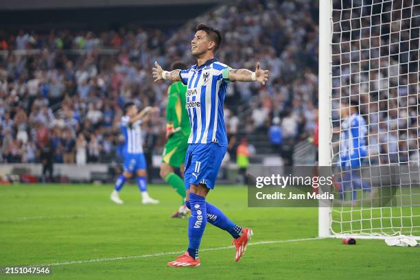 Maximiliano Meza of Monterrey celebrates the team's first goal during the 2024 Concacaf Champions Cup semifinal second leg between Monterrey and...
