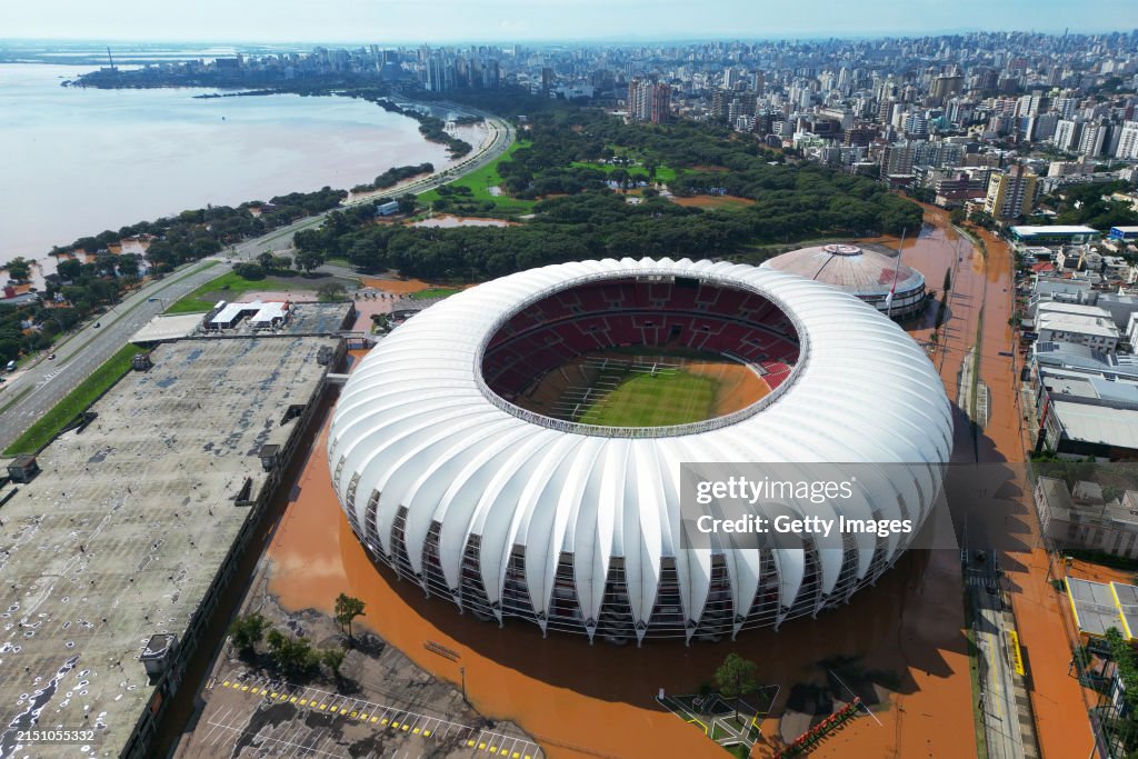 Heavy Rains Flood Arena do Gremio & Estadio Beira-Rio in Porto Alegre