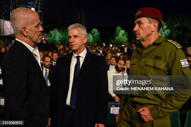 Israel's domestic security agency 'Shin Bet' chief Ronen Bar, Mossad Director David Barnea, and army Chief of Staff Herzi Halevi talk as they arrive...