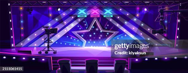 talent reality show with equipment on stage - broadcast-studio-background stock illustrations