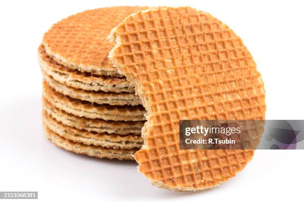 dutch waffle isolated on a white background - wafer cookie stock pictures, royalty-free photos & images