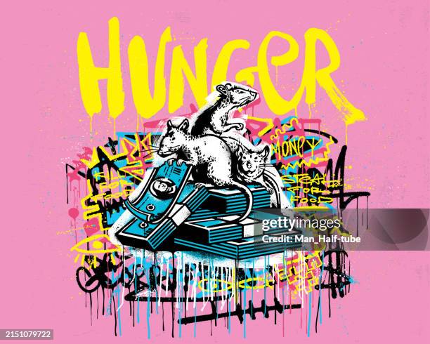 rats stencil graffiti, greed and corruption concept - street art stock illustrations
