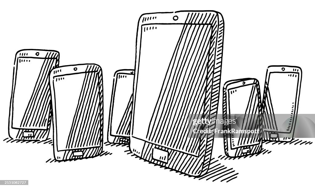 Smartphone Object Drawing Group Of Smart Phones Drawing High-Res Vector Graphic - Getty Images