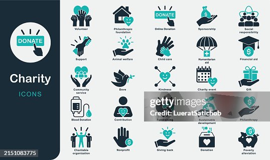 Charity solid icons collection.Philanthropy, Nonprofit, Donation, Volunteer, Community service, Fundraising, Giving back, Humanitarian aid, Social responsibility, Blood Donation, Child care, Gift Charity solid icons collection.Philanthropy, Nonprofit, Donation, Volunteer, Community service, Fundraising, Giving back, Humanitarian aid, Social responsibility, Blood Donation, Child care, Gift