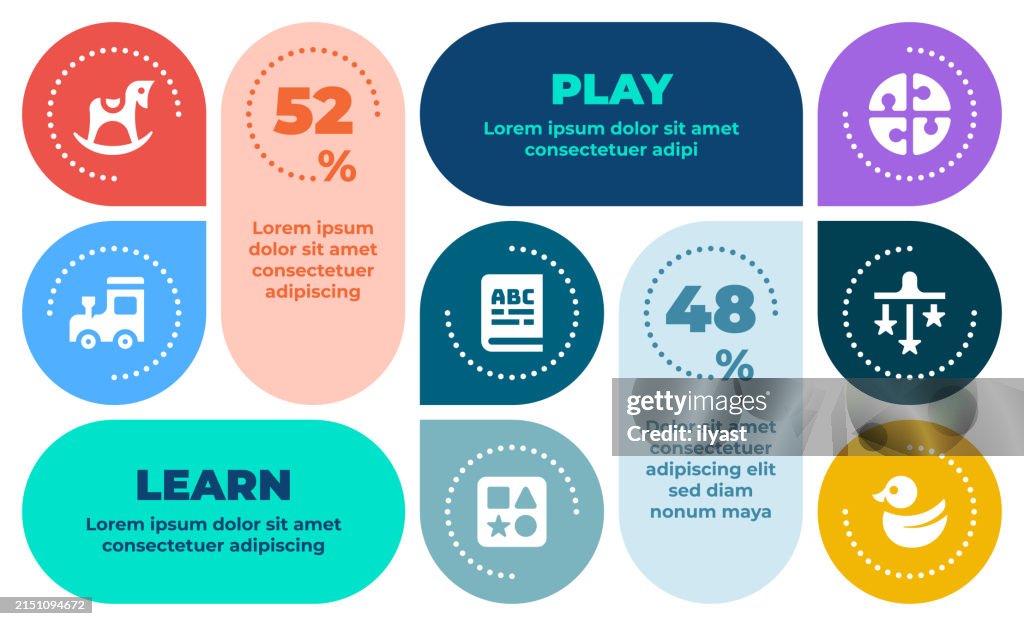 Conception de mise en page d’infographie avec des icônes pour apprendre et jouer
