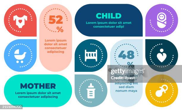 infografik-layout-design mit symbolen für kind und mutter - babyflasche stock-grafiken, -clipart, -cartoons und -symbole