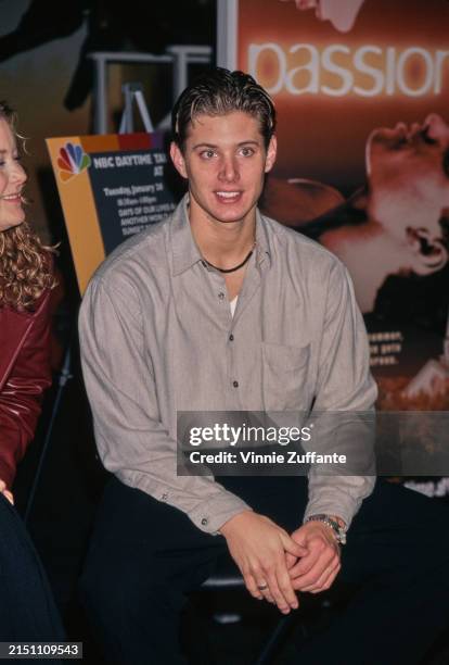 American actor Jensen Ackles, wearing a grey shirt, open at the collar, attends the 36th Annual National Association of Television Program Executives...
