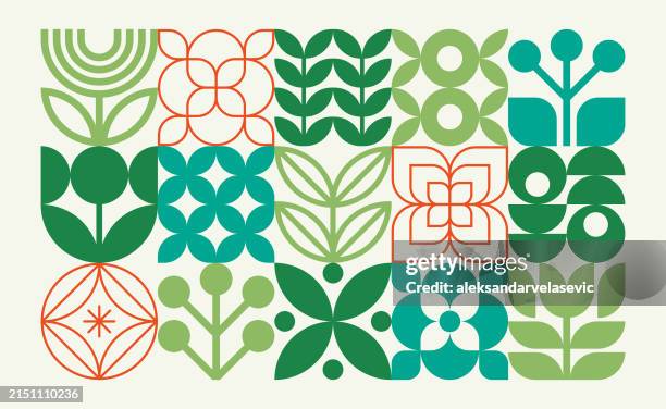 illustrazioni stock, clip art, cartoni animati e icone di tendenza di modern geometric nature background - foglia