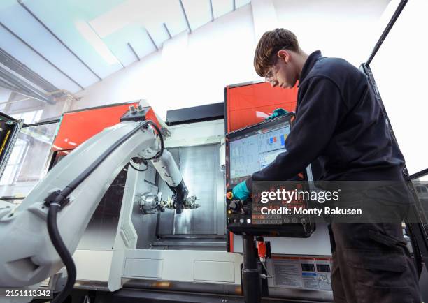 Machine Controls Engineering Engineer At Controls Of Robotic Cnc Machine In Engineering Factory High ...