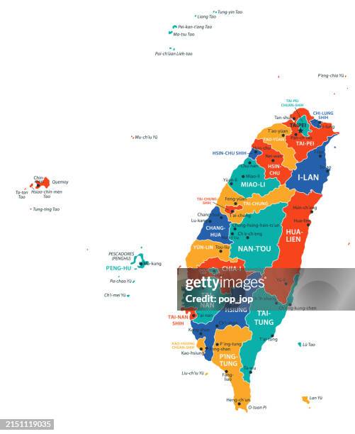 taiwan map. vector colored map of taiwan - taiwan map stock illustrations