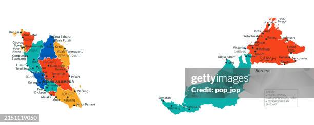 malaysia map. vector colored map of malaysia - malaysia map stock illustrations