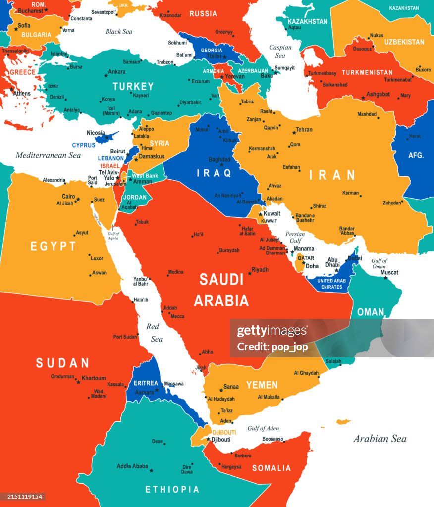 Middle East Map. Vector colored map of Middle East
