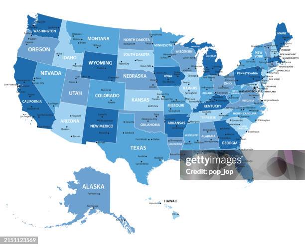 united states map. vector colored map of the united states of america - map stock illustrations