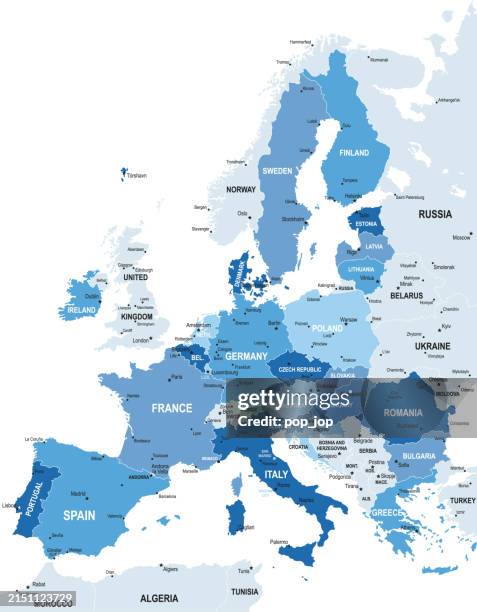 illustrazioni stock, clip art, cartoni animati e icone di tendenza di european union map. vector colored map of european union - carta geografica