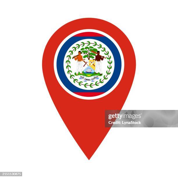 pinpoint vector icon with belize national flag isolated on white background. map pointer symbol for website, gps navigator, apps. illustration in flat design. location marker. geolocation mark on the map. - belize vacation stock illustrations
