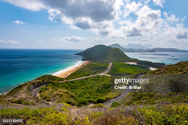 saint kitts panorama with nevis island in the background - saint kitts and nevis stock pictures, royalty-free photos & images