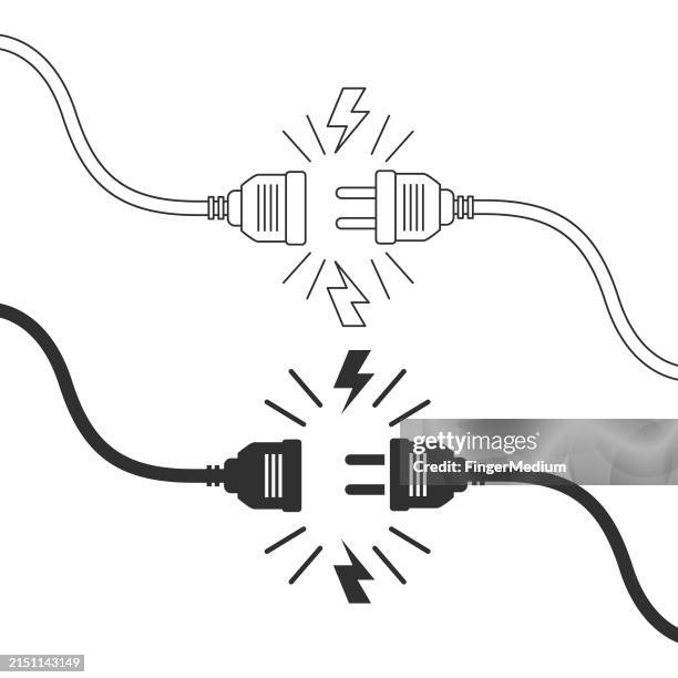 elektrisches stecker- und steckdosen-trennkonzept - stromstecker stock-grafiken, -clipart, -cartoons und -symbole