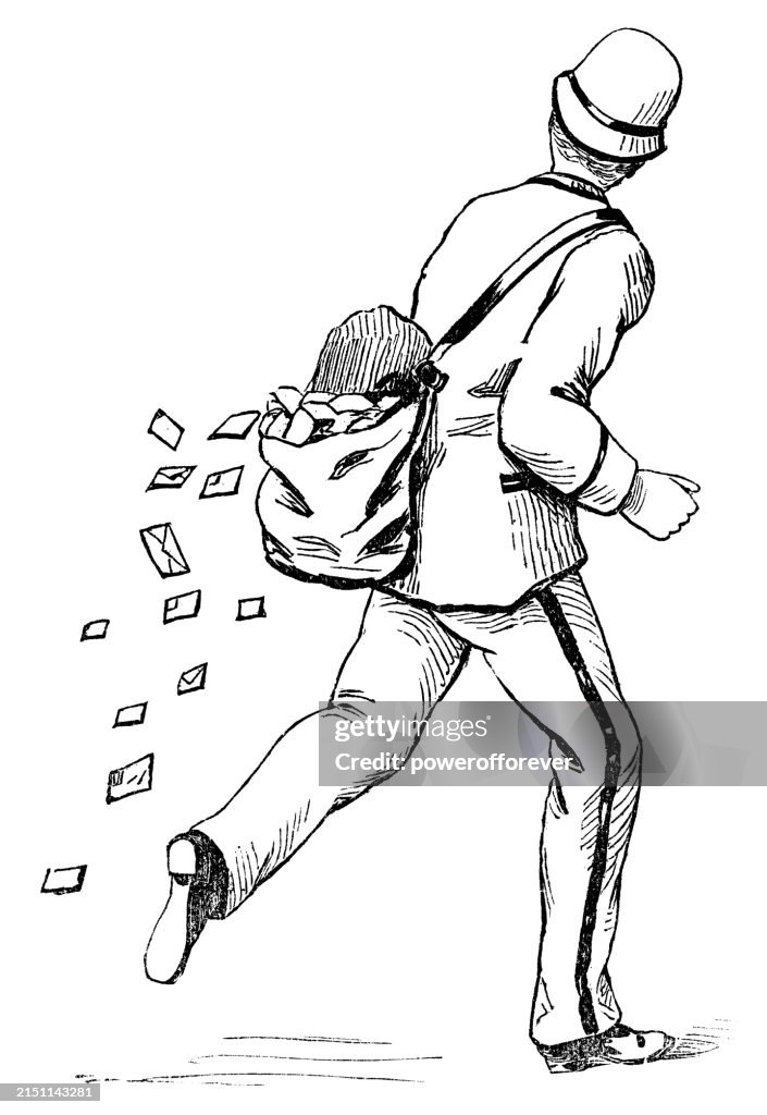 Mail Man Rushing Rushing Mailman In A Hurry 19th Century High-Res Vector Graphic - Getty ...