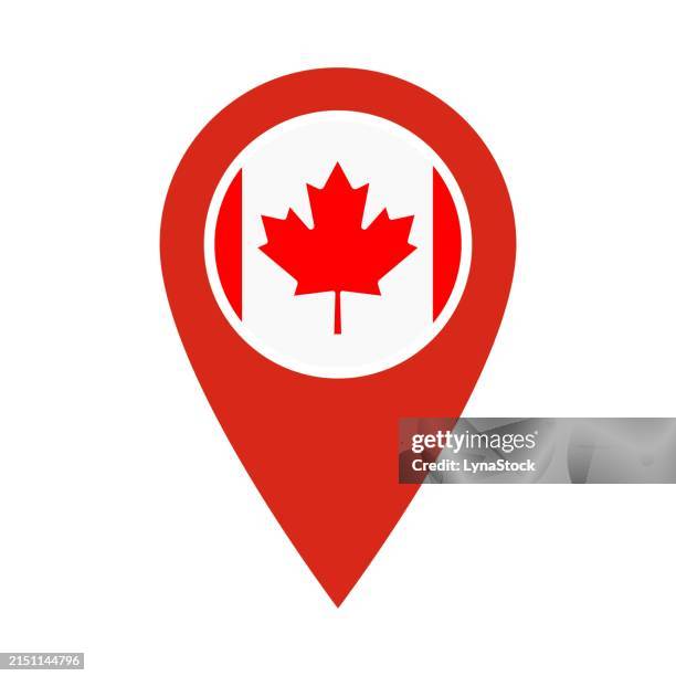 pinpoint vector icon with canada national flag isolated on white background. map pointer symbol for website, gps navigator, apps. illustration in flat design. location marker. geolocation mark on the map. - canadian flag stock illustrations