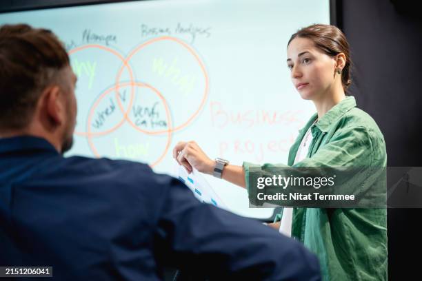 customer relationship management (crm) systems can improve cross-selling and upselling opportunities in your business. team marketeer on new marketing strategy meeting to improve the product and service in a business office. - produktlebenszyklus stock-fotos und bilder