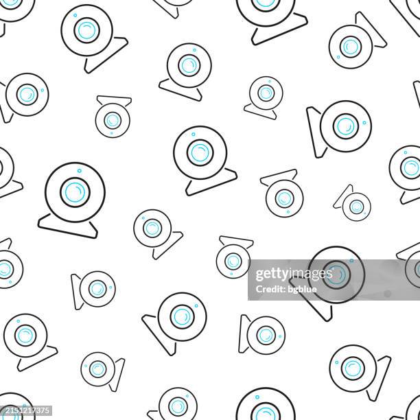 webcam. seamless pattern. line icons on white background - security camera lense stock illustrations