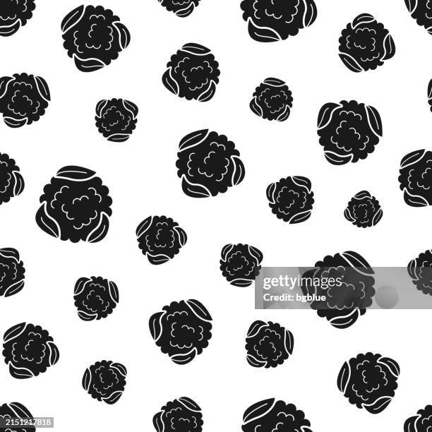 cauliflower. seamless pattern. icons on white background - cabbage white background stock illustrations