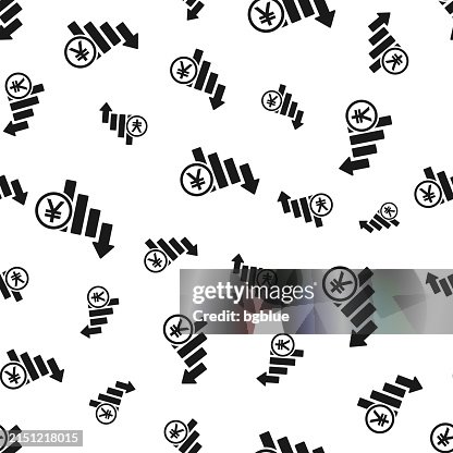 Yen rate decrease. Seamless pattern. Icons on white background Yen rate decrease. Seamless pattern. Icons on white background