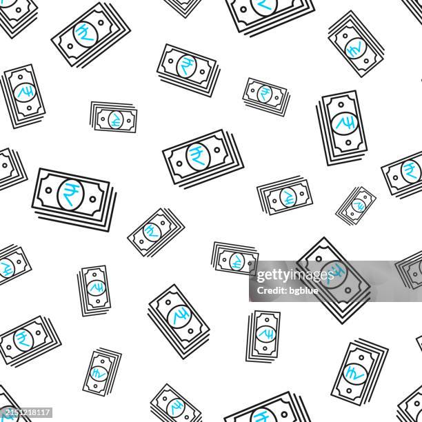 indian rupee banknotes. seamless pattern. line icons on white background - repeat purchase icon stock illustrations