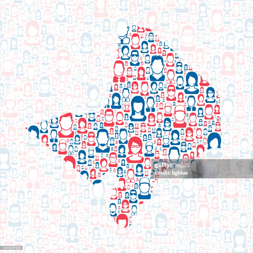 Cabell County, West Virginia. Map with blue and red People