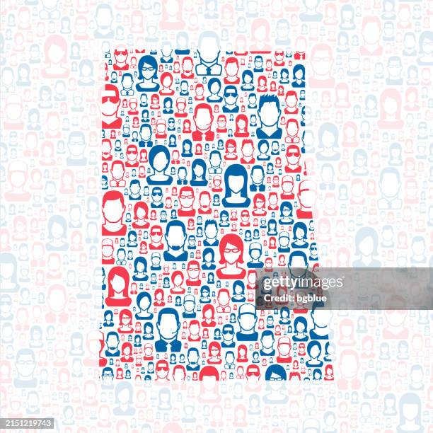 delaware county, oklahoma. map with blue and red people - delaware county stock illustrations