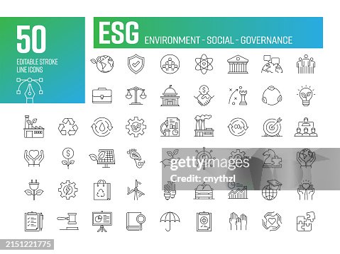 ESG - Environment, Social, and Governance Line Icon Set. Sustainability, Government, Protection, Regulations, Education, Healthcare. ESG - Environment, Social, and Governance Line Icon Set. Sustainability, Government, Protection, Regulations, Education, Healthcare.