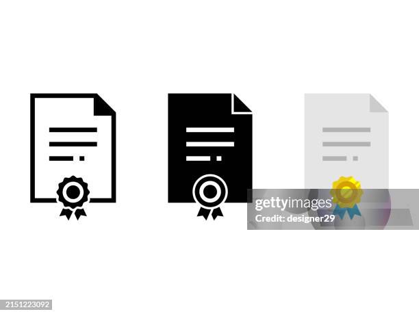 certificate icon set vector design. - certificate-icon stock illustrations