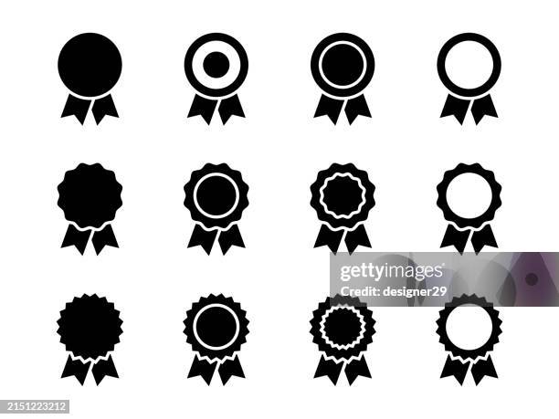 stockillustraties, clipart, cartoons en iconen met award or medal badge vector set. - medaille