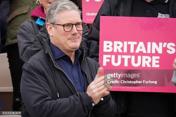 Labour Leader Keir Starmer arrives to meet new Labour MP for Blackpool South, Chris Webb at Blackpool Cricket Club on May 3, 2024 in Blackpool,...