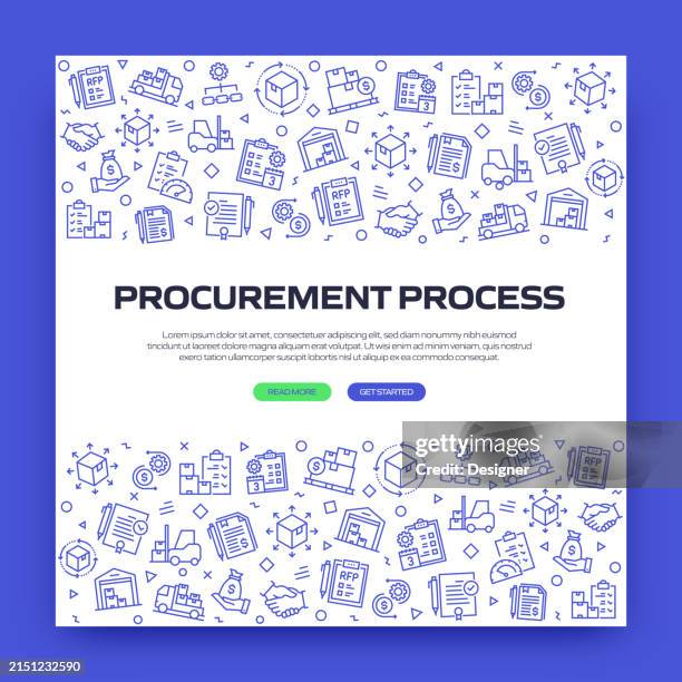 stockillustraties, clipart, cartoons en iconen met procurement process related line style banner design for web page, headline, brochure, annual report and book cover - vraag en aanbod