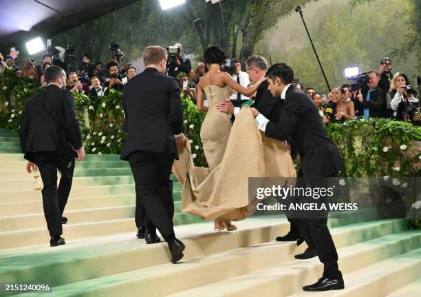 South African singer and songwriter Tyla arrives for the 2024 Met Gala at the Metropolitan Museum of Art on May 6 in New York. The Gala raises money...
