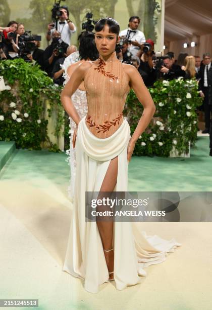 Canadian actress Taylor Russell arrives for the 2024 Met Gala at the Metropolitan Museum of Art on May 6 in New York. The Gala raises money for the...