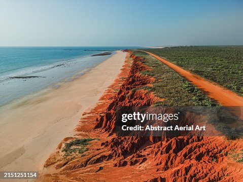 Sandstone cliffs at James Price Point shot from an aerial perspective on a sunny afternoon, Broome, The Kimberley, Western Australia, Australia Sandstone cliffs at James Price Point shot from an aerial perspective on a sunny afternoon, Broome, The Kimberley, Western Australia, Australia