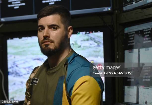This photograph shows Yuri Fedorenko commander of the Achilles drone battalion of the 92nd brigade of Ukrainian Army, which operates on the eastern...