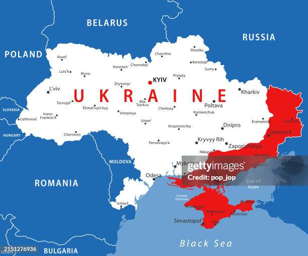 ukraine war map. vector colored map of ukraine - map of ukraine cities stock illustrations
