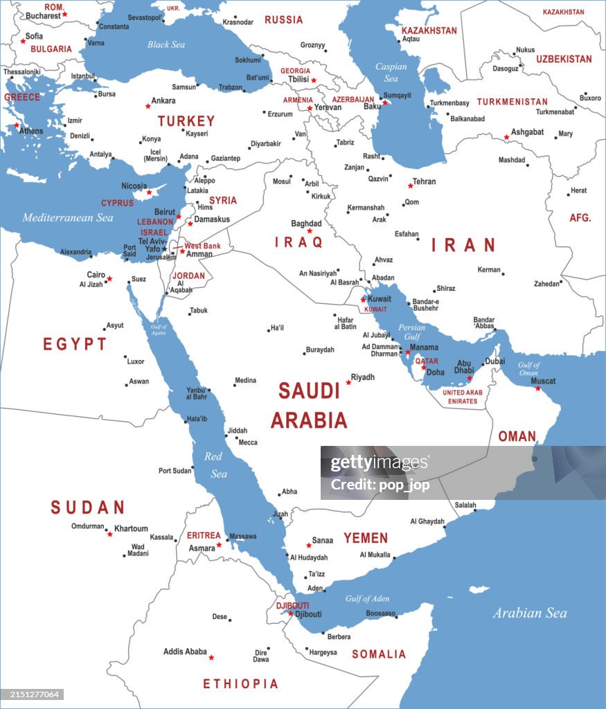 Middle East Map. Vector colored map of Middle East