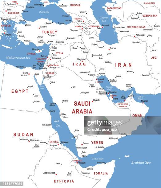 middle east map. vector colored map of middle east - iraq stock illustrations