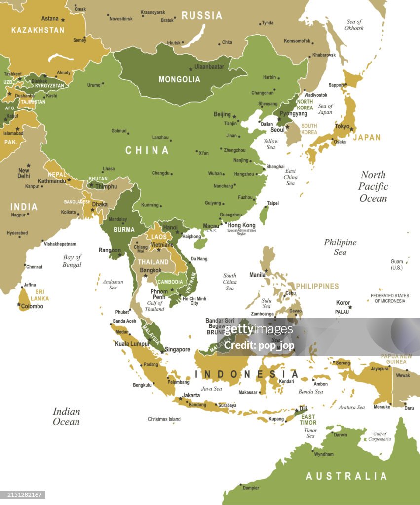 South East Asia Map. Vector colored map of South East Asia